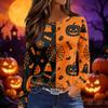 Women's Fashion Long Sleeve Top Halloween Print Round Neck Split Hem Casual Blouse Lightweight Comfortable Fit Seasonal Shirt