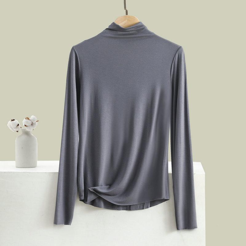 Women Bottoming Tshirt Autumn Winter Mock Neck Slim Tee Shirt Solid Basic All Match Tops Undershirt