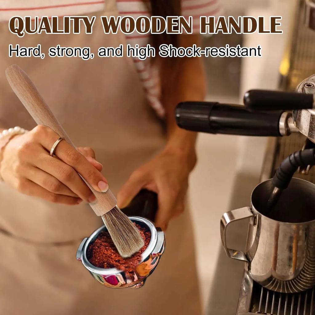 Perie de curățare pentru aparat de cafea, râșniță de boabe de cafea și espressor, mâner din lemn și peri moi din lemn pentru cafea