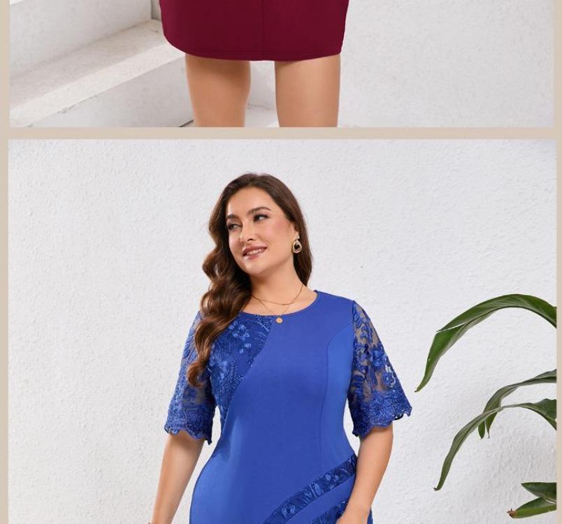 Dámské koktejlové šaty plus size slim s vyšívanou krajkovou stříží