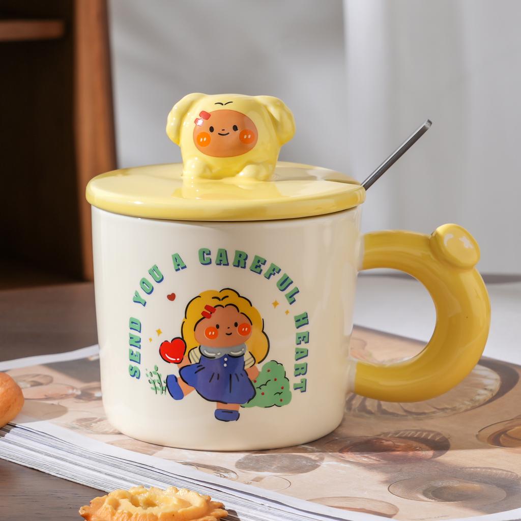 Cartoon Ceramic Cup with Lid High Value Home Office Couple Water Cup Creative Souvenir Gift Mug