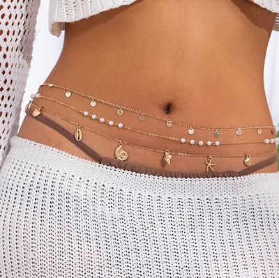 Simple Ocean Pearl Pendant Waist Chain Women, Sexy Fashion Thin Chain Set Body Chain, Accessories