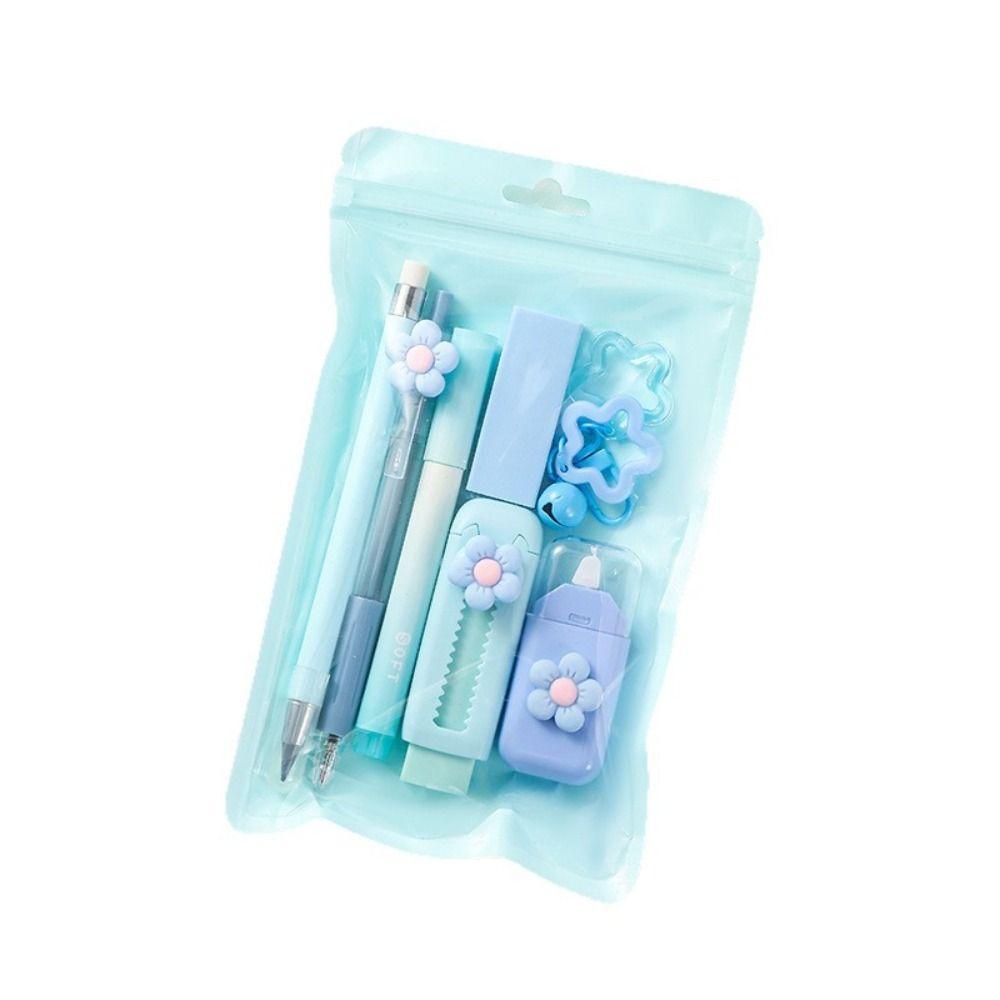 High Quality 7-in-1 Stationery Set Flower Series Kit Gel Pen Pencil Eraser School Supplies
