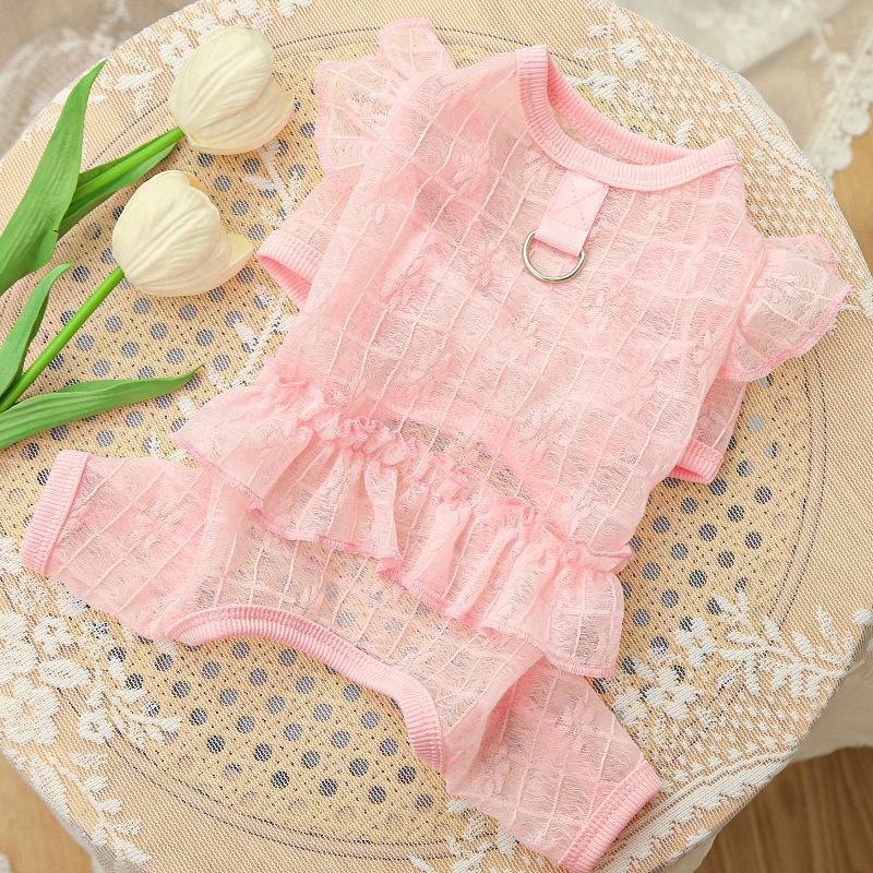 Ultra-light Soft Smooth and Elastic Pet Dog Clothes Dog Clothes Cat Clothes Supplies Lace Mesh Flying Sleeve Clothes