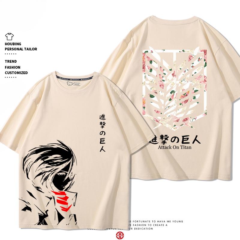 Summer 100% Cotton T-shirt Attack Giant Wings of Freedom Clothing Sergeant Alan Mikasa Around Short-sleeved Men