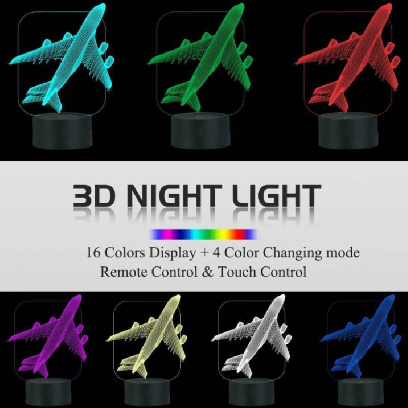 3d Airplane Night Light Kids Bedside Lamp 16 Colors Changing With Remote Control