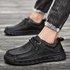 Men's Autumn Hand-Stitched Leather Driving Shoes - Large Size, Low-Top, Lace-Up, Flat Sole