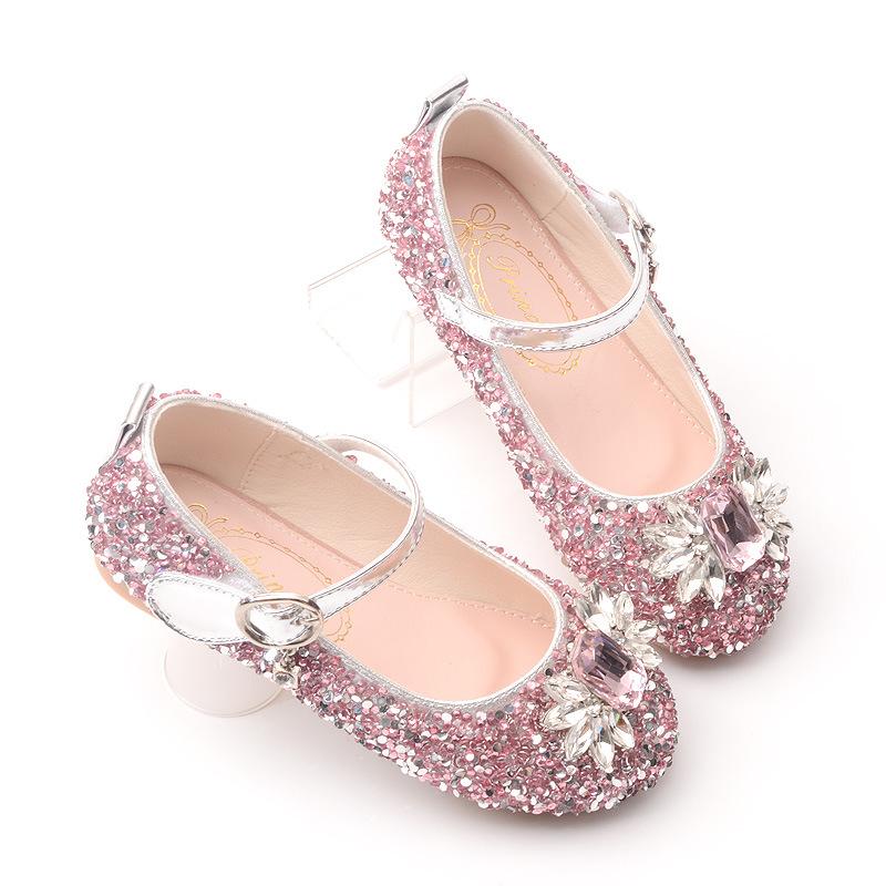 Children's Crystal Princess Shoes New Spring and Autumn Elsa Little Girl's Single Shoes Baby Girls' Leather Shoes