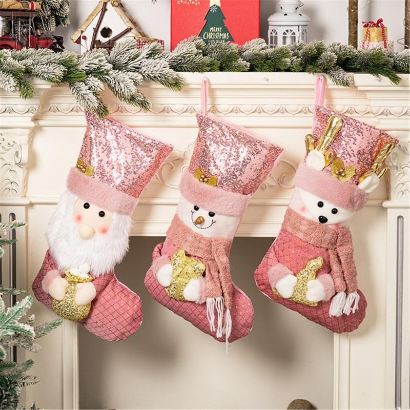 Soft Pink Sequins Christmas Stocking European Pink Shimmering Christmas Stocking Soft Stocking For Tree Decors