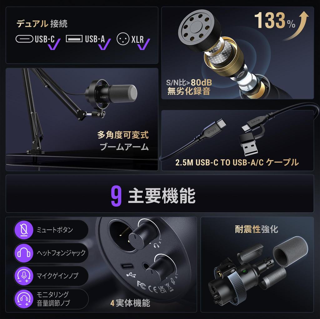 FIFINE Dynamic Microphone Microphone PC Volume Mute Voice with Compatible with Audio for Voice Live Black K688CT USB/XLR Set, Unidirectional, Control,