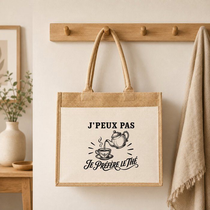 Sac cabas - PLANETEE - Collection « J'peux pas minimaliste » - toile jute & coton - 21 L (43×33×21 cm) - anses 65 cm
