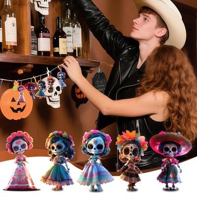 Ornamento Acrílico Punk Fantasma 2D 10 peças/conjunto Boneca Assustadora Enfeites de Árvore de Halloween Gótico Com Corda de 16 pés Decoração Para Pendurar em Festa