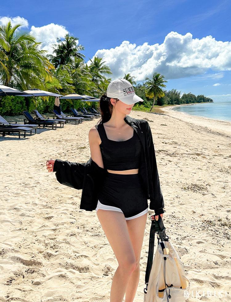 Korean Women's Sporty Long-Sleeve Bikini Set - Pure Desire Hot Spring Conservative Swimwear