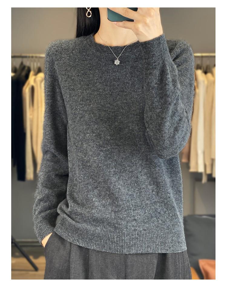 Women's 100% Pure Wool Lace Collar Round Neck Sweater - Autumn/Winter Plus Size Knit Pullover