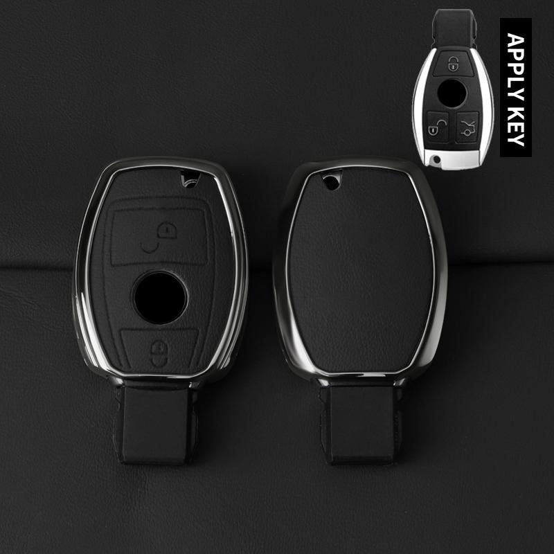 Metal Leather Car Key Case Cover For Mercedes Benz A B C E Class Gls Gla Glk Glc Cls Cla Amg W204 W205 W212 W463 W176 Keychain