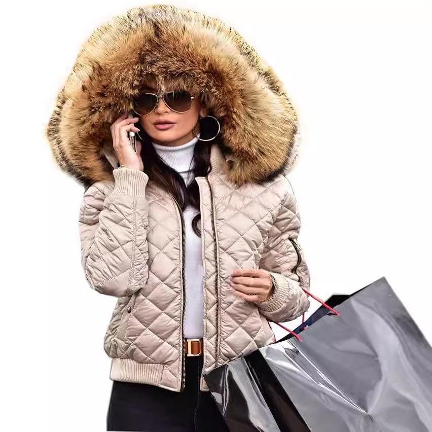 Women's Plus Size Hooded Cotton-Padded Jacket - European & American Style, Short, Warm, Suitable for Autumn & Winter