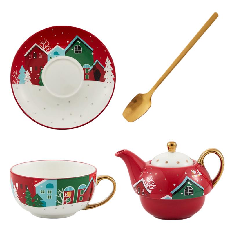 Christmas Gold-Plated Ceramic Tea Set: Special Edition Cup & Saucer Gift