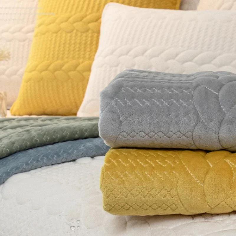 Wheat Grain Milk Velvet Sofa Cushion Autumn Winter Warm Cushion Solid Color Thickened Sofa Cover with Anti Slip Cover