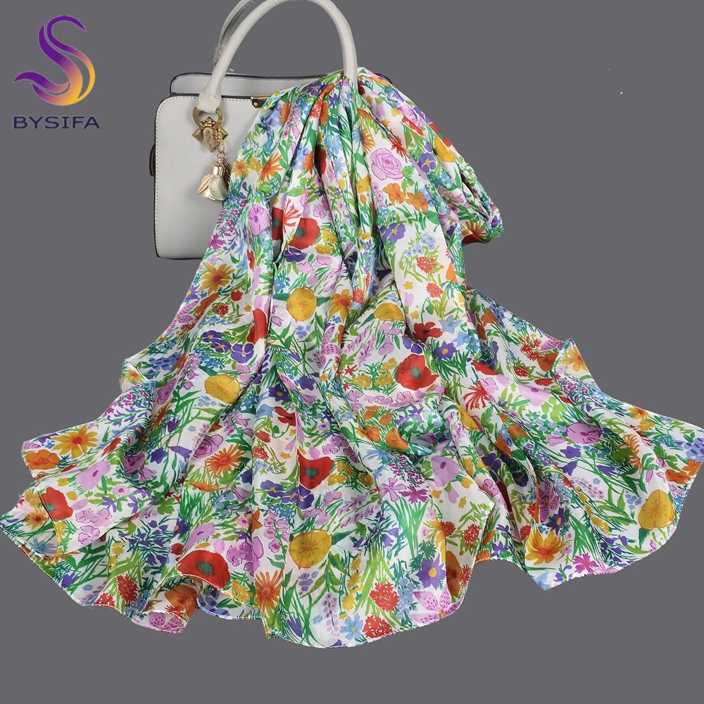Ultralarge Spring Fall 100% Mulberry Silk Scarf Beach Wrap Brand Female Long Scarves New Red Floral Silk Scarf Shawl