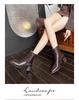 Retro Square Toe High Heel Ankle Boots for Women - Autumn/Winter Chunky Martin Boots In British Style, Red/Brown, 6CM Heel.