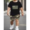 Geometric Color Block Kids Sport Suit Short Sleeve Tee and Shorts 2-Piece Set Green Casual Summer Clothes for Boys