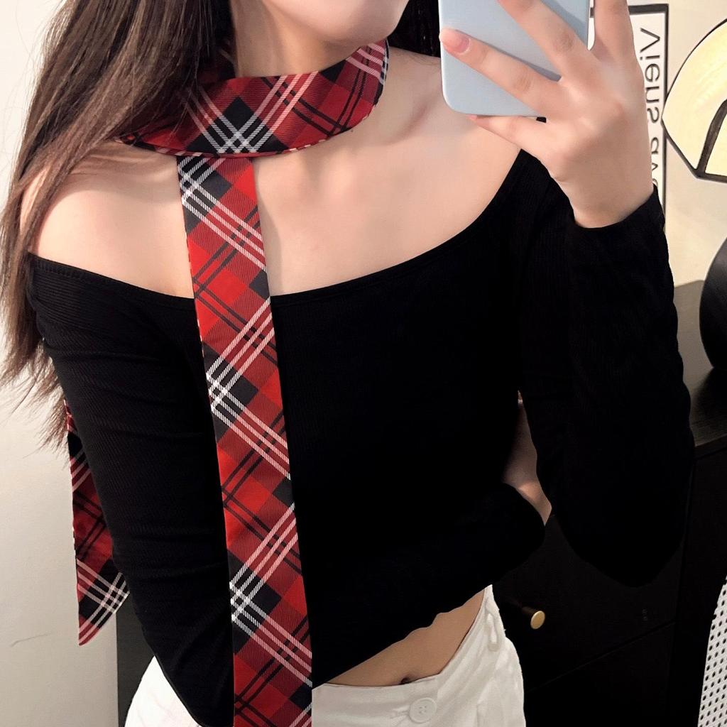 2025 Women's Plaid Tie Belt: American Retro Red & Black Color Block Style