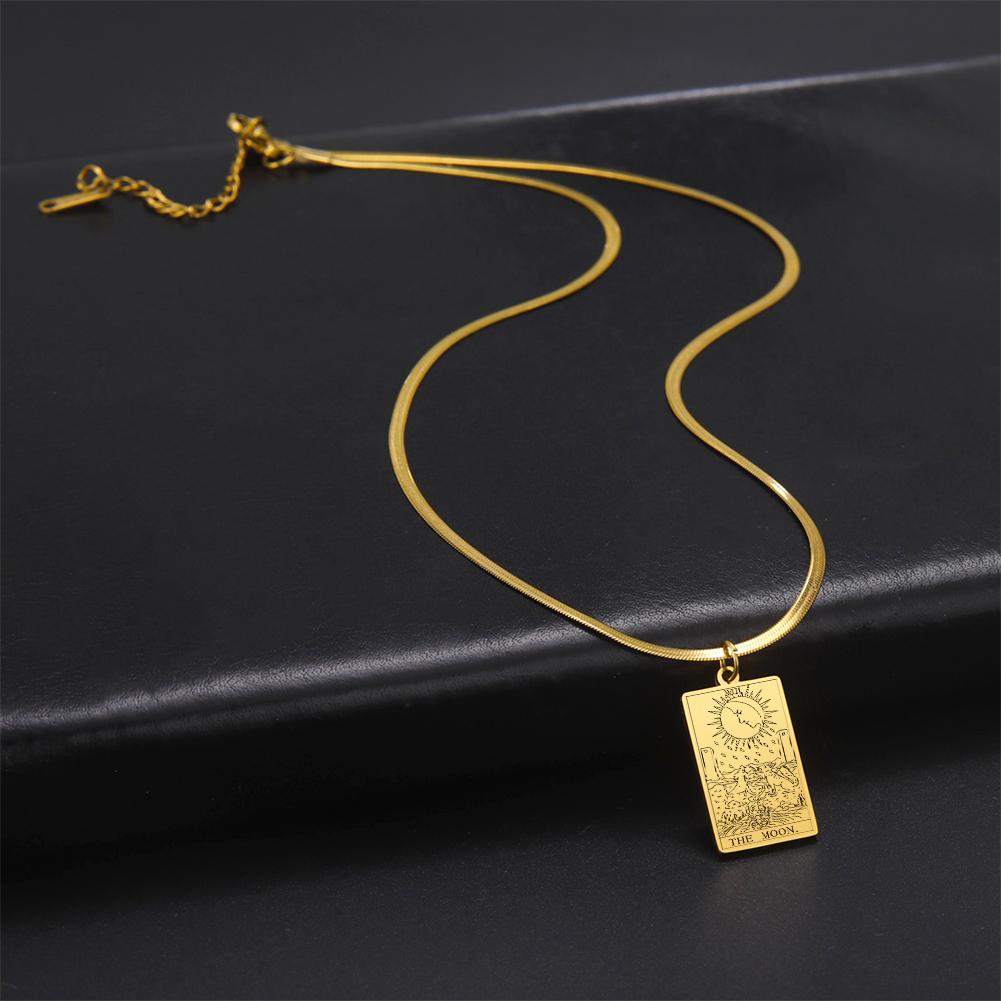 LIKGREAT Major Arcana Tarot Card Necklace Stainless Steel Snake Chain Necklace Vintage Amulet Moon/Sun/Star Tarot Jewelry Gift