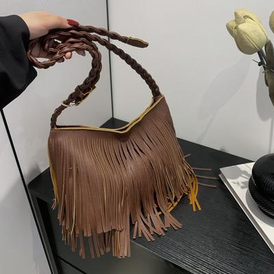 Retro Niche Fashion Bag Women's 2024 New Spring Fringed Bag Texture Casual Large Capacity Shoulder Oblique Span Bag