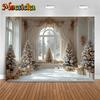 Mocsicka Christmas Background Photography Xmas Tree Winter Snow Home Window Gifts Decoration Baby Shooting Backdrop Photo Studio