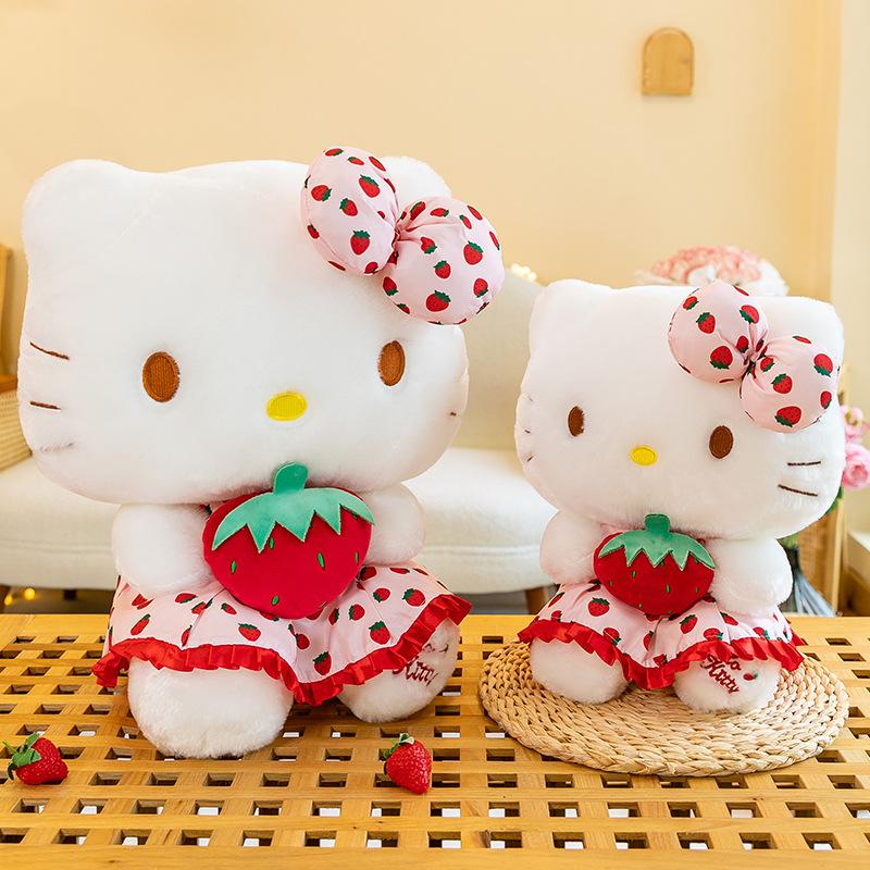 Animal strawberry kitten plush toy doll sitting strawberry cat doll children's school gift
