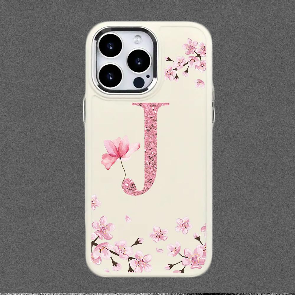 Cherry Blossom Letters Case,suitable for iPhone 16 15 14 13 12 11 Pro Max X XS XR