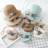 Cute Bowknot Flower Kids Straw Hat + Straw Crossbody Bag Set Baby Outdoor Sun Hat Summer Beach Straw Cap Straw Rattan Bag
