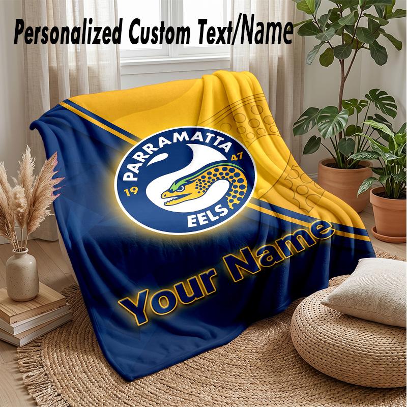 Parramatta Eels Custom Flannel Throw Blanket Print Your Name Text Soft Warm Blanket Holiday Present