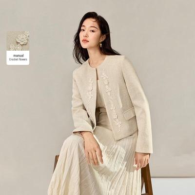 INMAN Women's French Style Crochet Floral Short Jacket