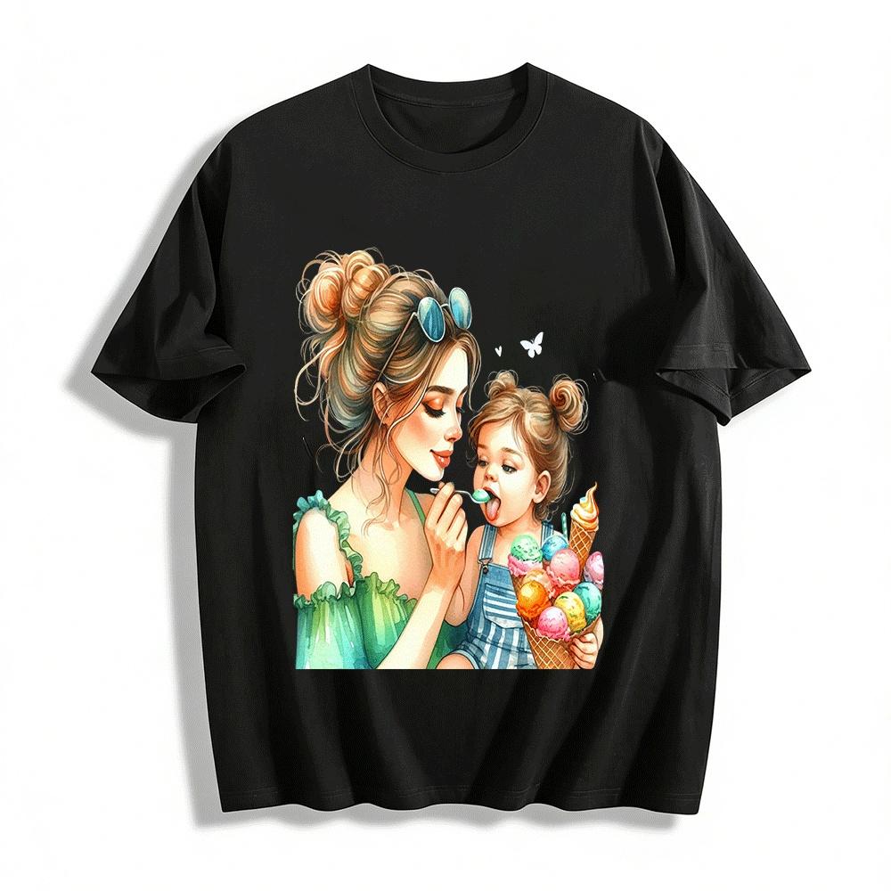 Mom And Daughter Ice Cream Print Matching Family T-Shirts Pure cotton T-shirt XXS