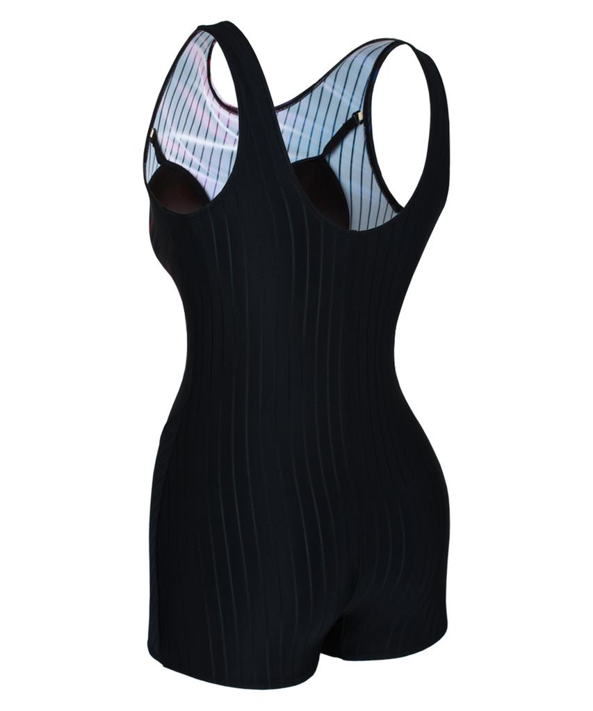 Nigseuwon Women'S Half-Body Swimsuit Nsw-4982Bk Women'S Indoor Pool Lesson Swimsuit With Bra Included Plus Size Black