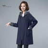 Long Length Jacket Spring Fall Women Hooded Sleeves Drawstring Plus Size Pockets Zipper Lady Closure Coat Windbreaker Mid Solid Color Big Windproof