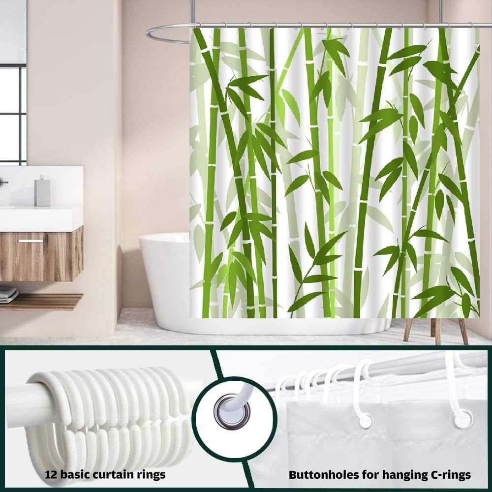 Bamboo Shower Curtain Green Bamboo Forest Tree Japanese Asain Art Rustic Wild Nature Plant Scenic Watercolor Fresh Spa