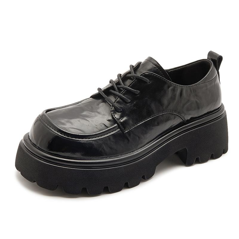 Loafers Women's 2025 Autumn New Leather Platform Lace-up Versatile Height-increasing Small Leather Shoes Retro Brown JK Women's Shoes