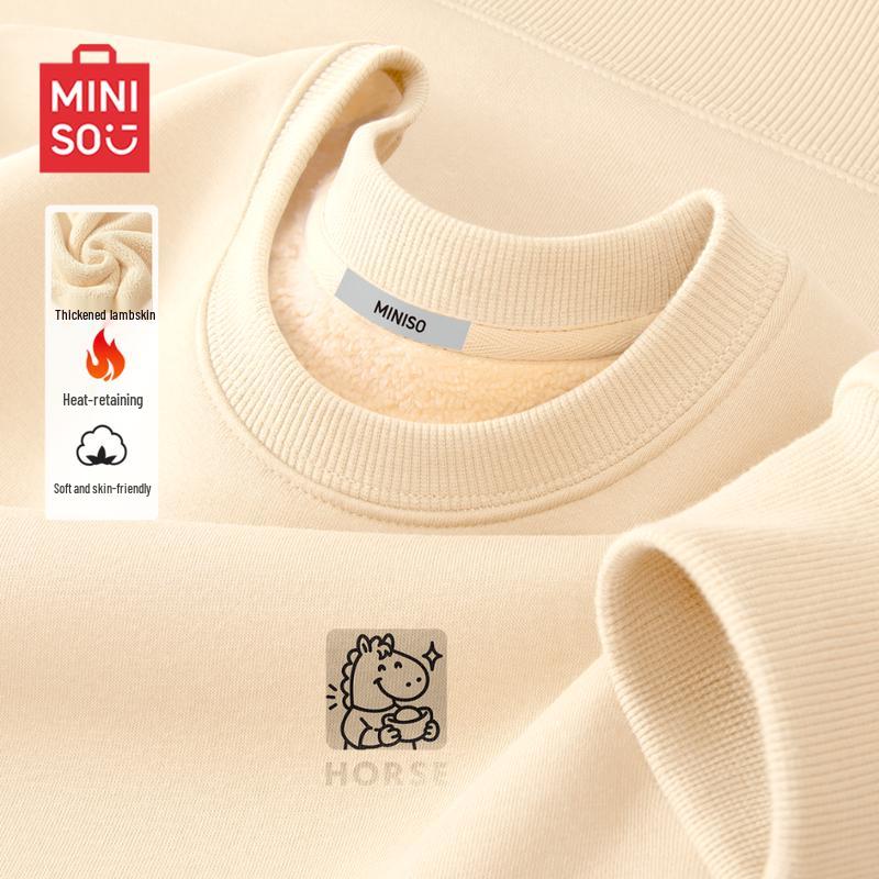 MINISO Unisex American Retro Embroidered Fleece-Lined Sweatshirt 3XL