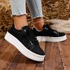 Women‘s Casual Chunky Platform Sneakers Breathable PU Leather Anti-Slip Sport Walking Shoes for Women Outdoor Comfortable Lace-up Tennis Sneakers