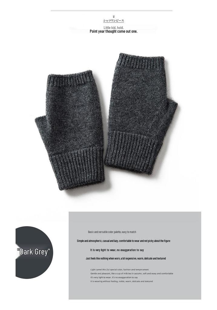 Autumn & Winter 100% Pure Cashmere Fingerless Gloves for Cold Protection