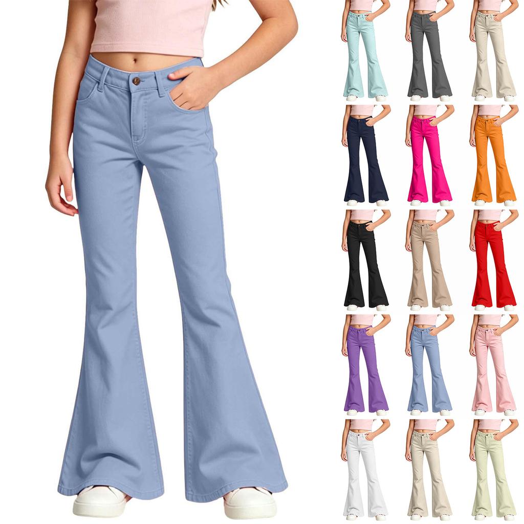 Kids Bell Bottom Jeans Color Trendy Casual Flared Denim Pants for Boys Girls Older Kids