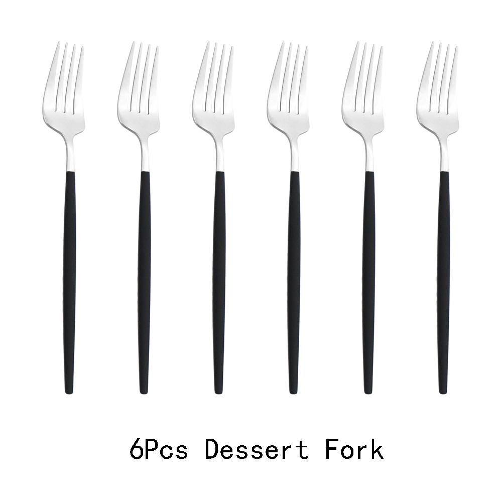 6pcs/Set Black Gold Dessert Fork Set Mirror Stainless Steel Colorful Fork Set Tableware Cutlery Set Home Party Kitchen Tableware