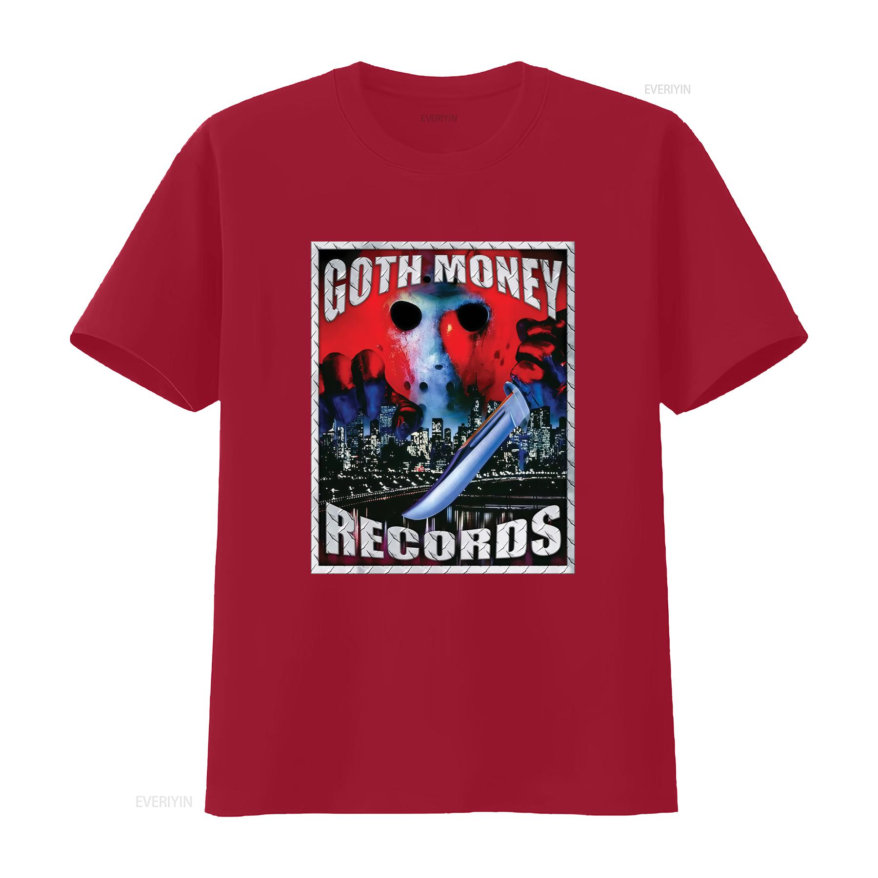 

Goth Money Records Jason Logo T Shirt Black Kray Sickboyrari Y2K Horror Movie Inspired vintage Washed Soft graphic fashion S
