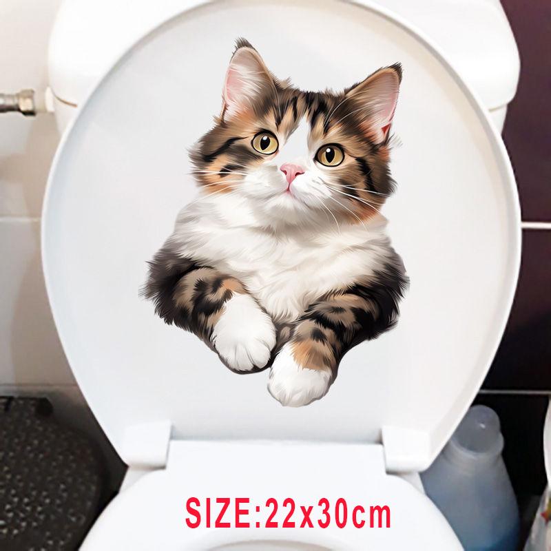

Милые наклейки для ванной и туалета с изображением кота Современные декоративные наклейки для дома Водонепроницаемая самоклеящаяся наклейка синий