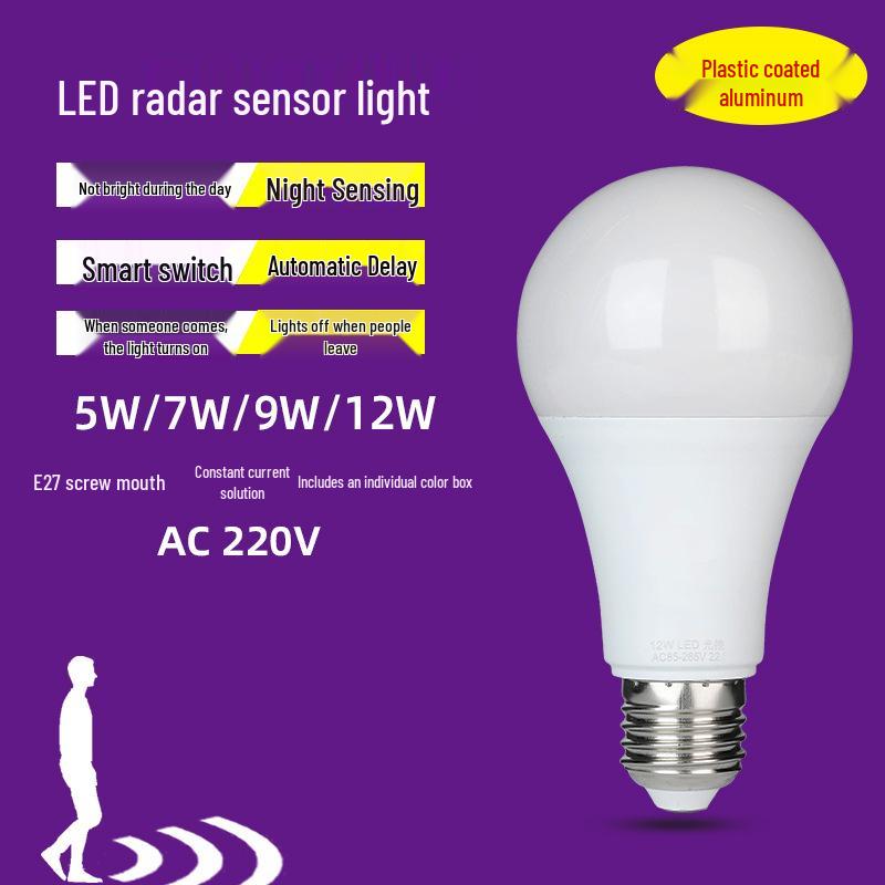 "E27 LED Infrared Motion-Sensor Sound & Light Control Bulb for Corridors"