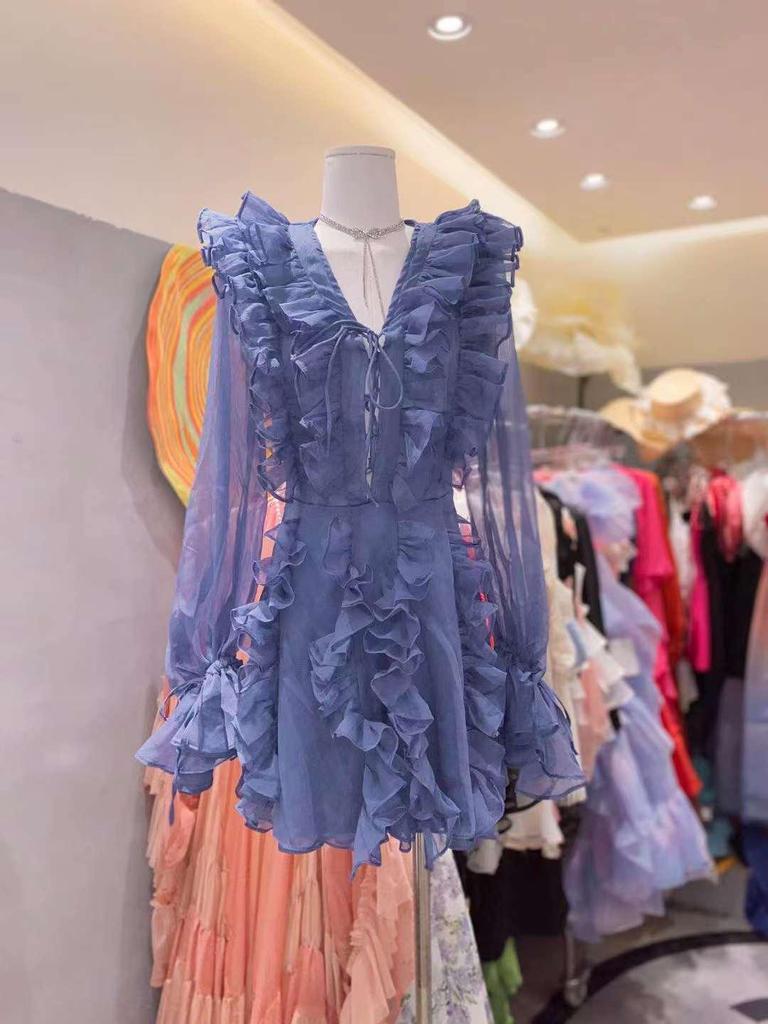 Shisanhang 2024 Spring/Summer V-Neck Ruffled Waist Sweet Fairy Dress