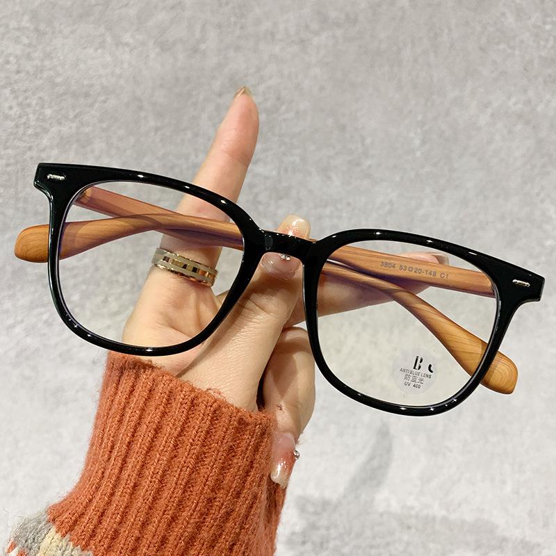 Retro Wood Grain Legs Tr90 Decorative Anti-Blue Flat Mirror With Myopia Glasses Frame For Women
