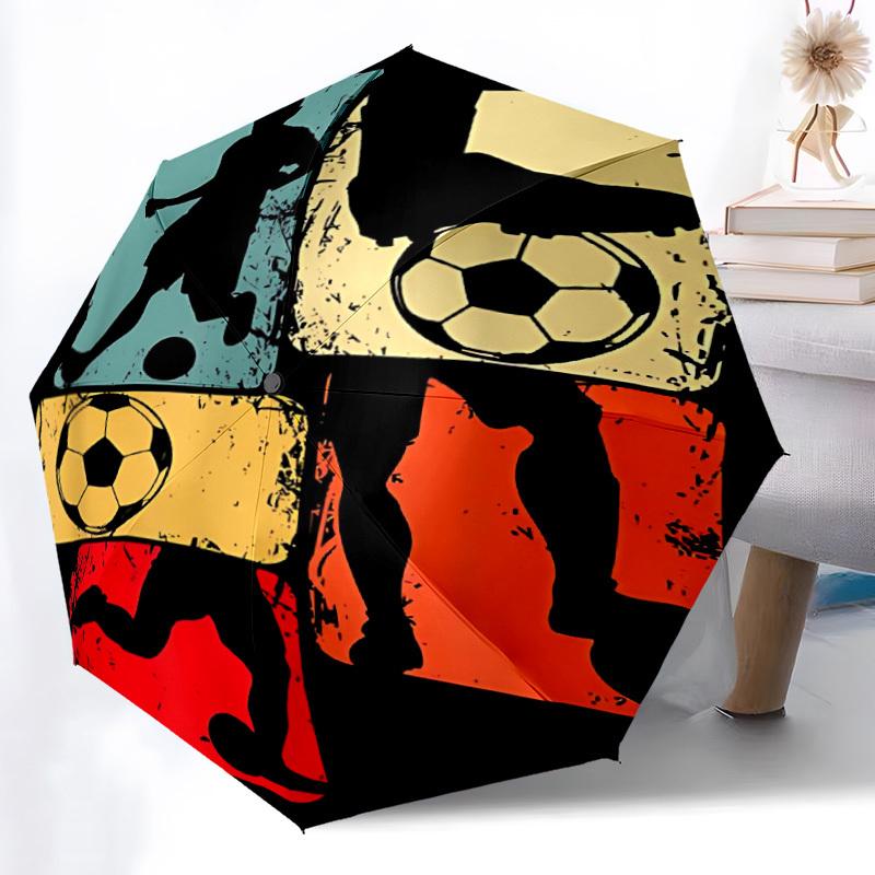 1pc Soccer Players Automatic Folding Umbrella, 8-Rib Durable Iron Frame, Compact Travel Umbrella for Women & Men 038